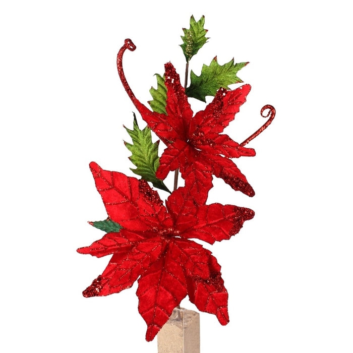 26" Velvet Glitter Poinsettia Swag - Red