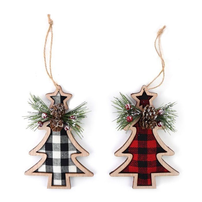 Tree Checked Ornaments - Red/Black