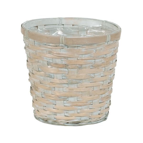 6.5" Bamboo/Rattan Planter - Whitewash