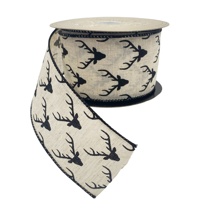 2.5" Black Stag Head w/Black Edge Ribbon