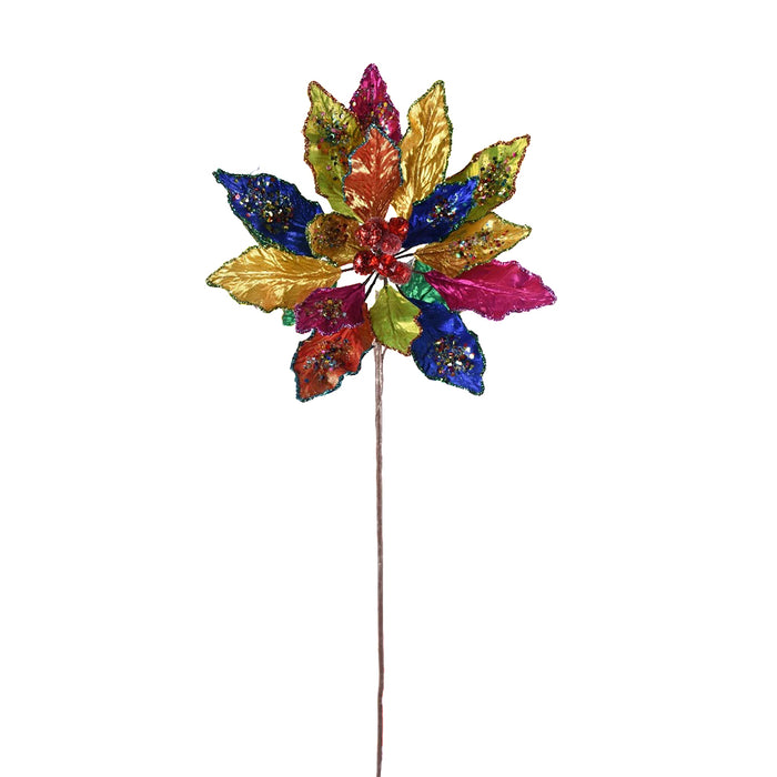 27" Comet Glitter Poinsettia Stem - Multicolor