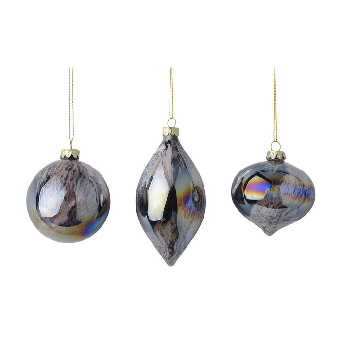 3" Glass Ornaments - Green/Silver