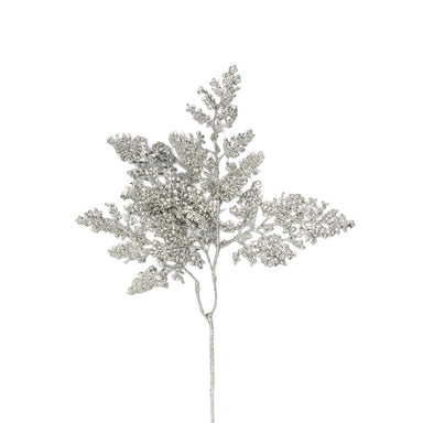Glittered/Sequin Fern Leaves Spray - Silver