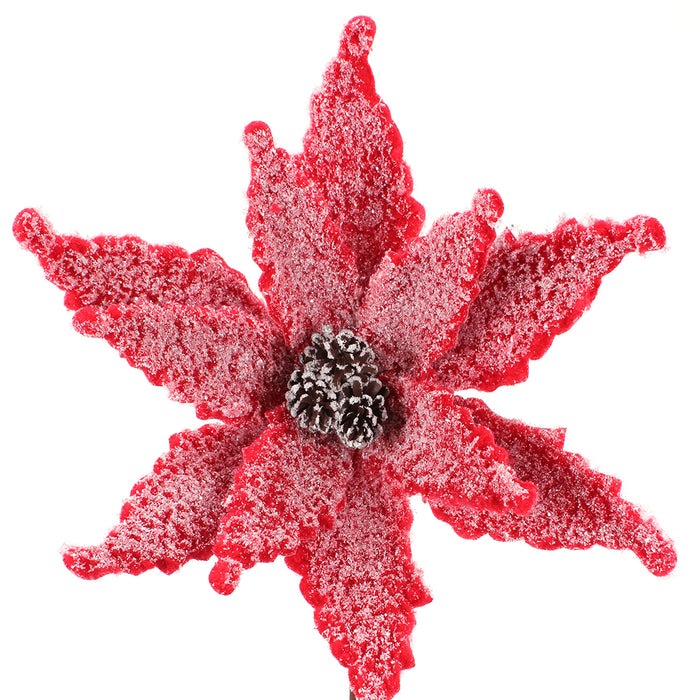 24" Poinsettia Snow Wool Stem - Red/White