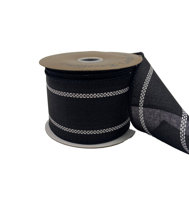 Linen Band Stripe Ribbon - Black