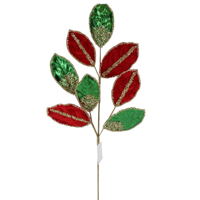 27.5 in Glitter Leaves Spray - Red/Green