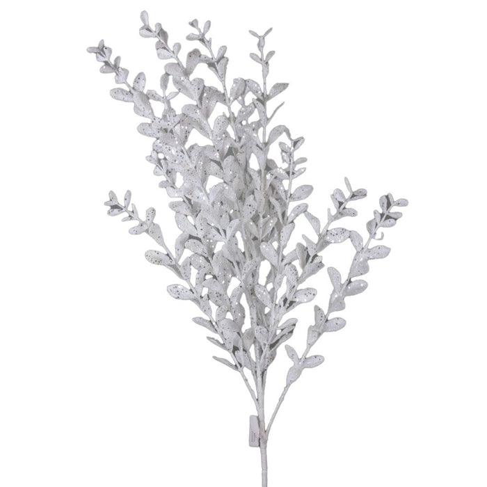 22 in Glitter Boxwood Spray - White