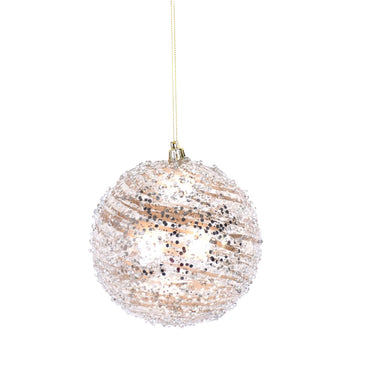 Crystal Swirl Glitter Ball Ornament - Champagne/Gold