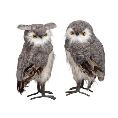 16" Gray Feather Owl - Assortment of 2