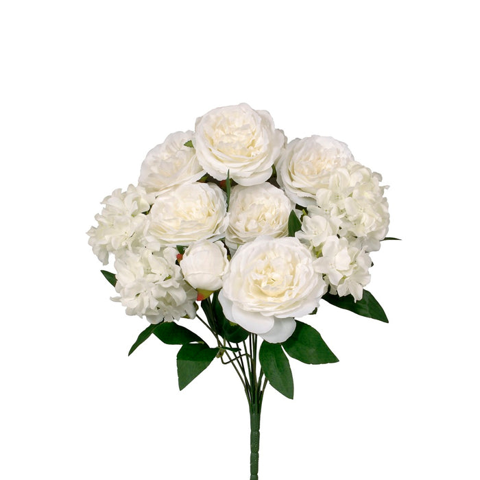 19" Polyester Peony/Hydrangea Bush - White