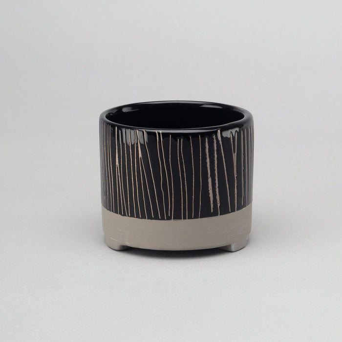 3" Striped/Dots Cylinder Pot w/Feet - Black/Grey