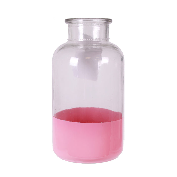 BOTTLE VASE 8"X3.94"X3.94"PINK CLEAR