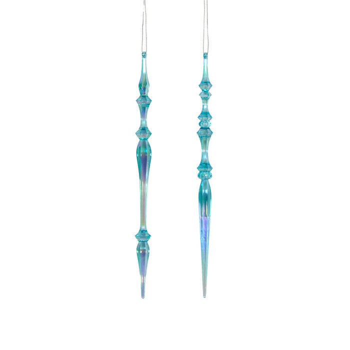 12 in Plastic Finial Icicle Ornament w/Hanger - Blue/Iridescent