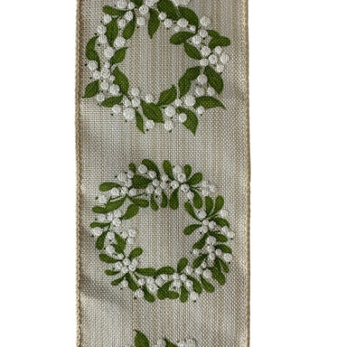2.5 in Mistletoe Wreath Ribbon - Green/Ivory