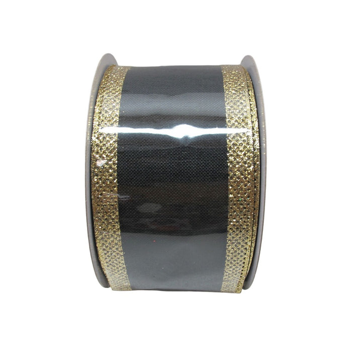 2.5 in Glitter Stripe Ribbon - Black/Gold