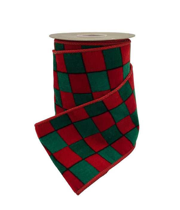 Diamond Checks Velvet Ribbon - Red/Green