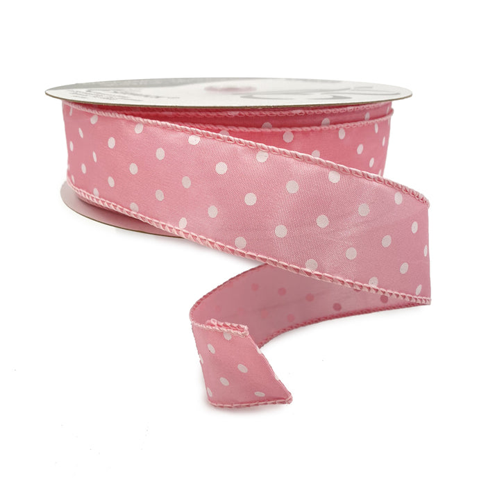 Wired White Dot Ribbon - Pink