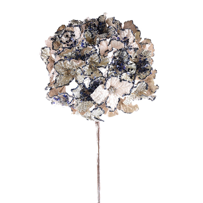 20" Hydrangea Jewel Glitter Stem - Platinum/Sapphire