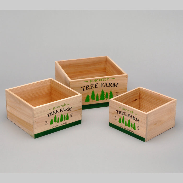 Square Wooden Planter w/"Pine Creek Tree Farm" - Small
